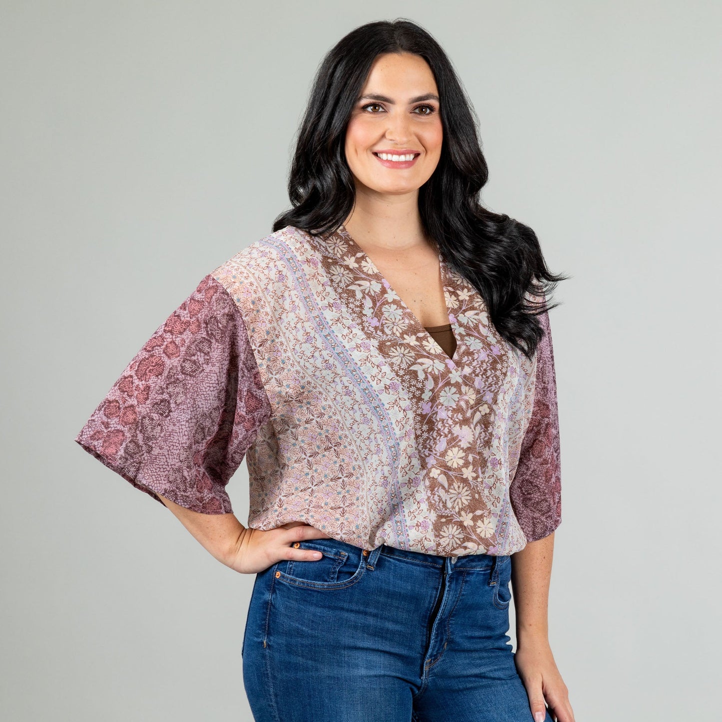 Border Print Wrap Blouse