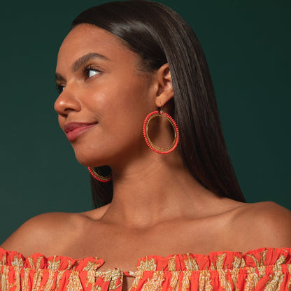 Beaded Gold-Plated Circle Earrings