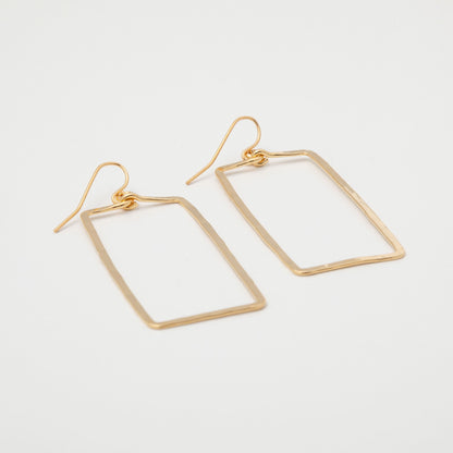 Elegant Golden Hammered Rectangle Earrings