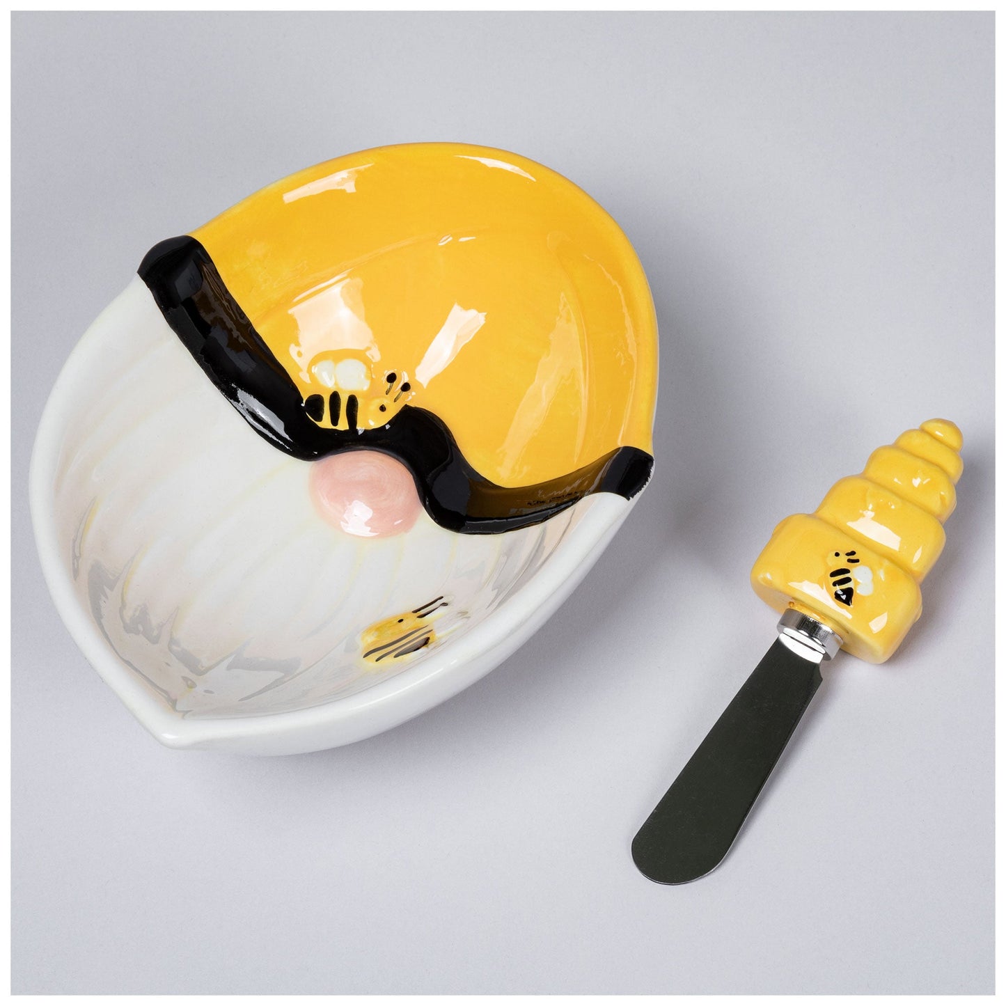 Bee Gnome Ceramic Bowl & Spreader Set