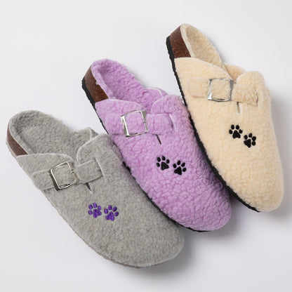 Paw Print Plush Sherpa Fleece Clog Slippers