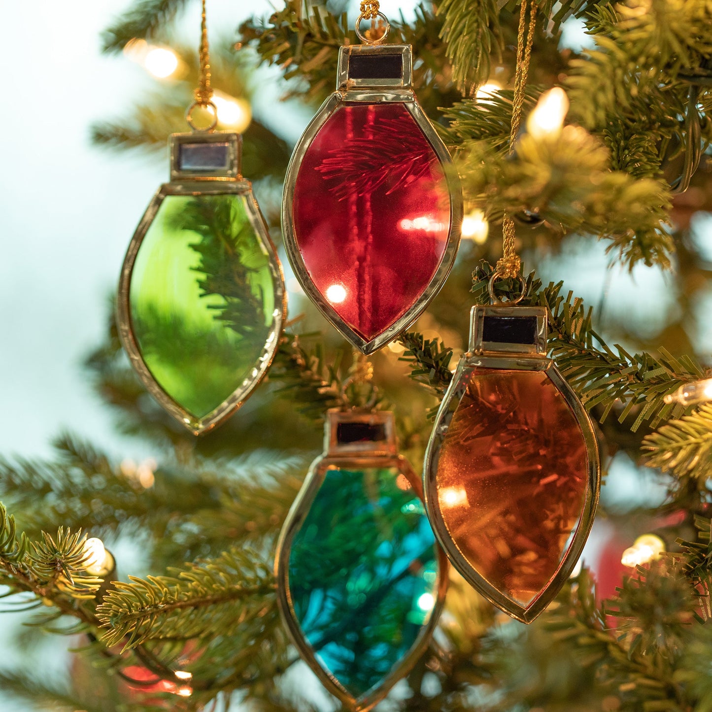 Christmas Bulbs Stained Glass Ornaments - Set of 4 | Handmade, Fair Trade