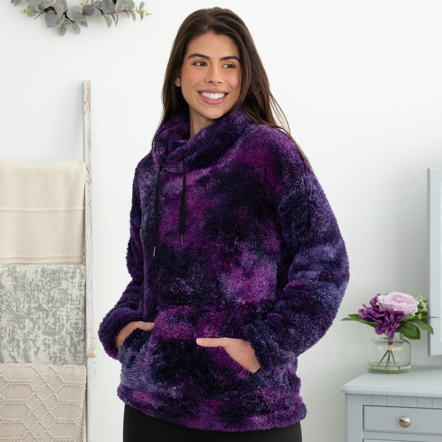 Tie-Dye Fleece Cowl Neck Pullover