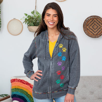 Rainbow Paws Zip Up Burnout Hoodie