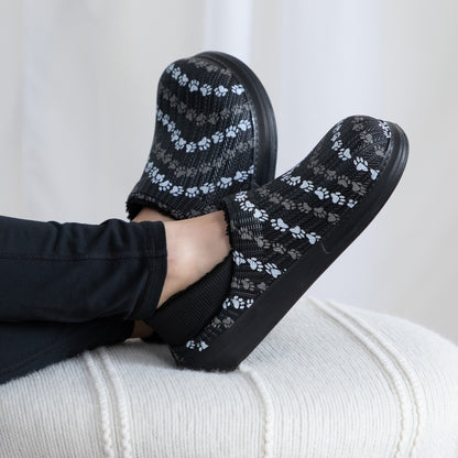 Paw Print Faux Fur Lined Slipper Shoes with Comfort Heel