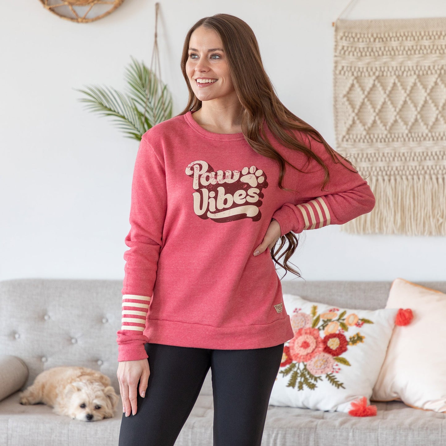 Paw Vibes Stripe Crew Neck Sweatshirt