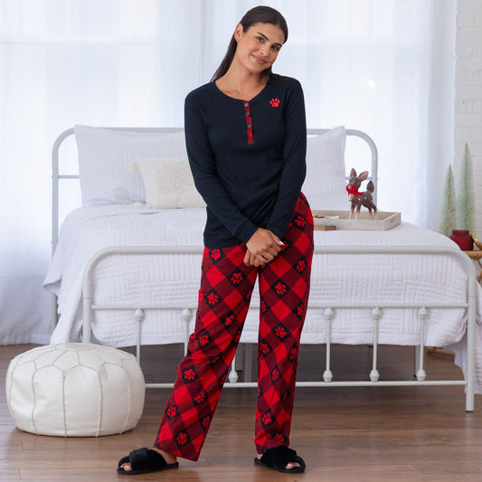 Paw Print Thermal & Flannel Pajama Set