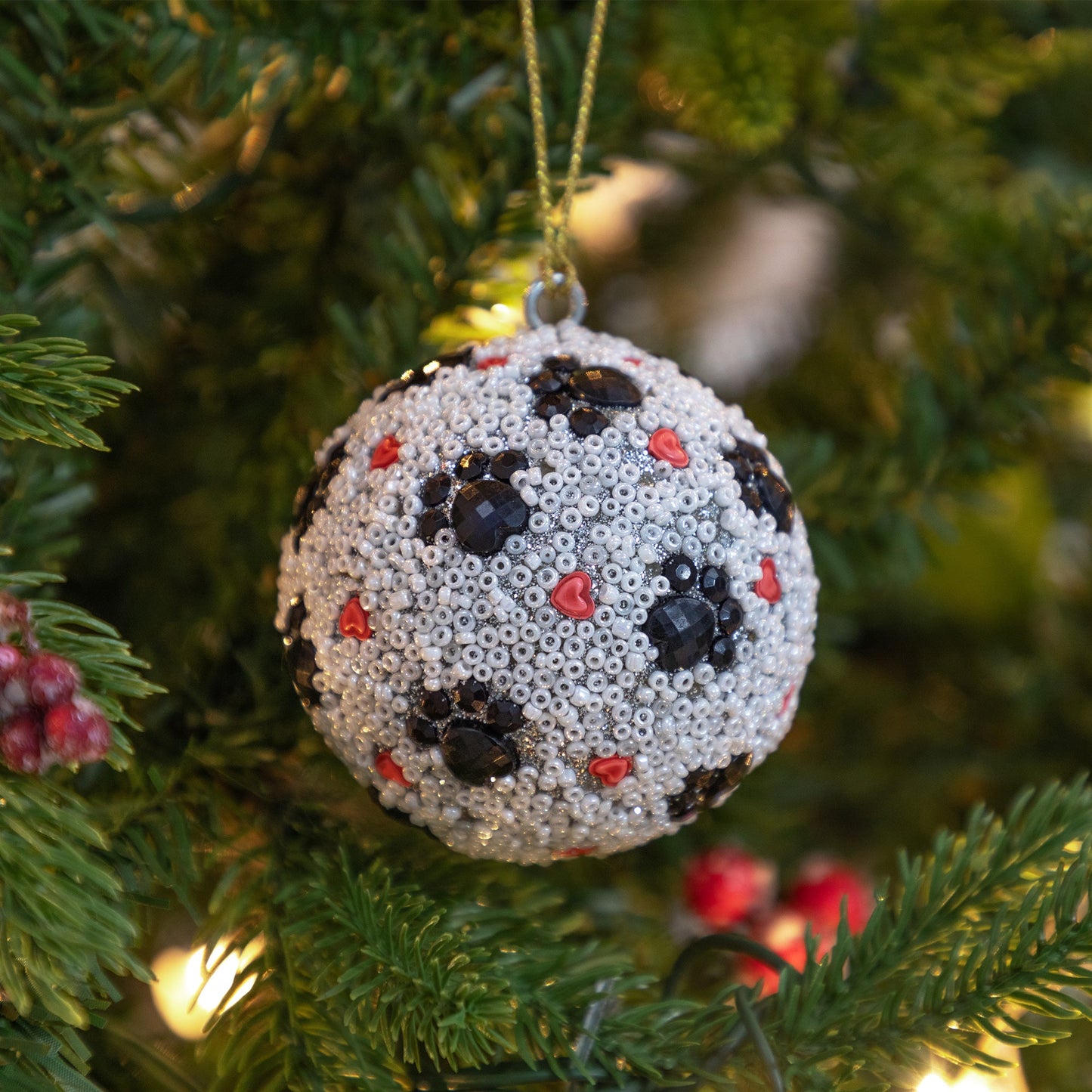 Beaded Glass Paws & Hearts Ornament