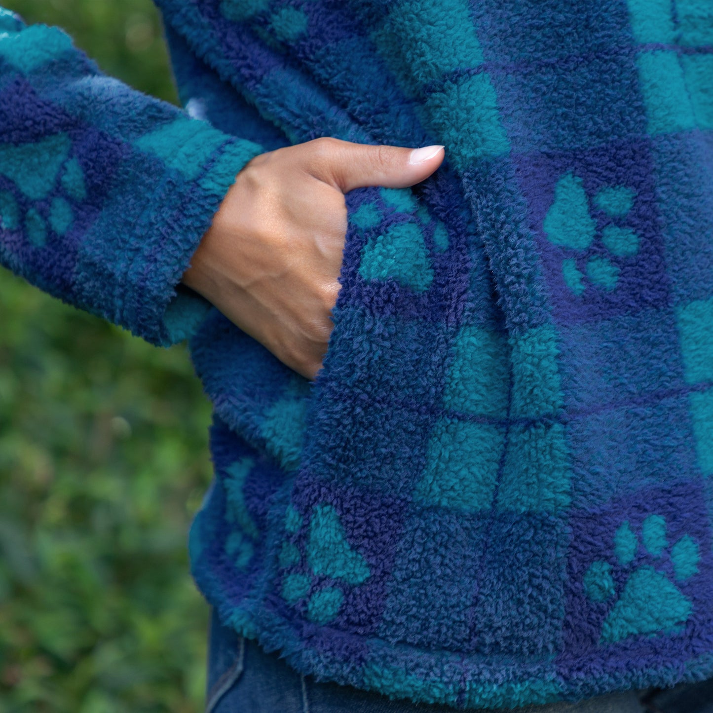 Large Check Plaid Paws Plush Sherpa Fleece Hoodie