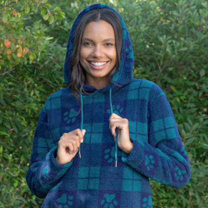 Large Check Plaid Paws Sherpa Fleece Hoodie