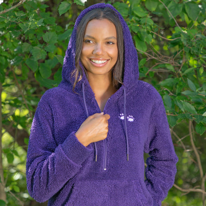 Purple Paws Plush Sherpa Fleece Quarter Zip Hoodie