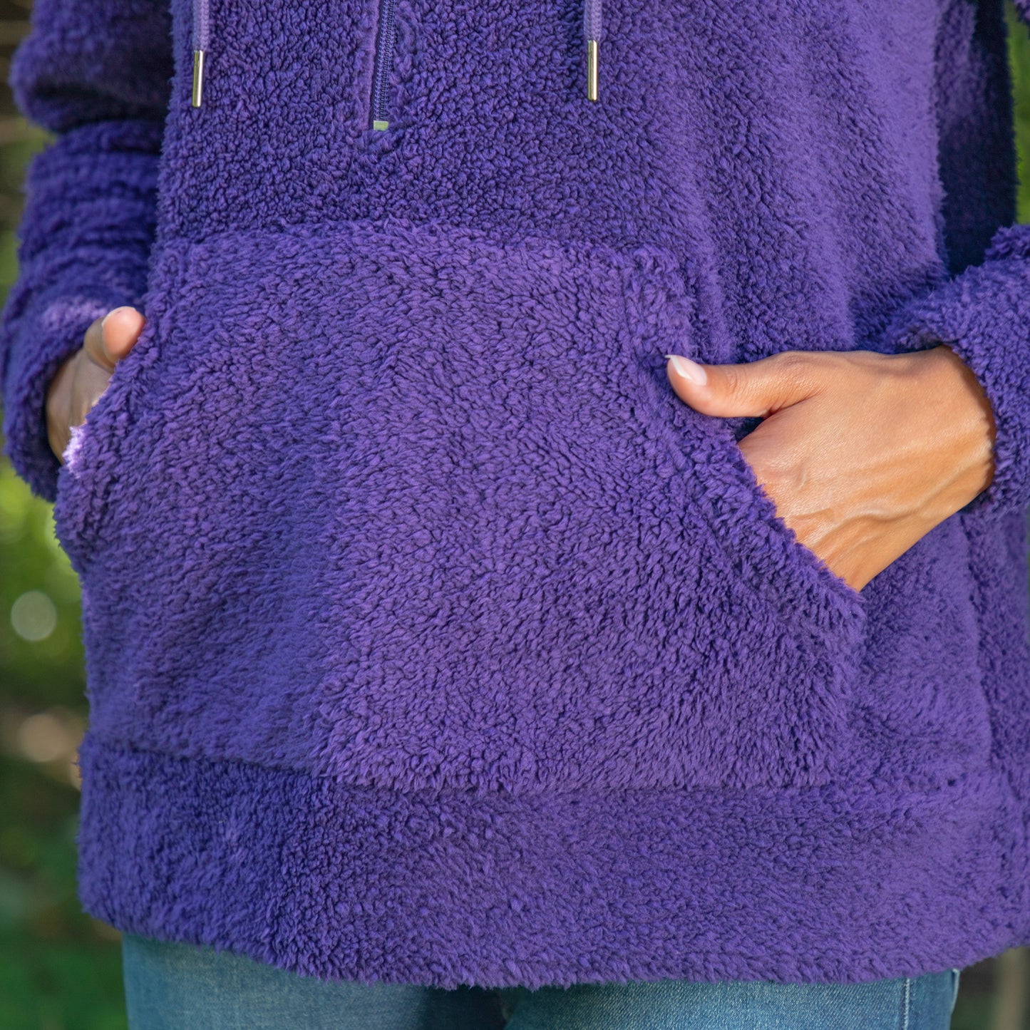 Purple Paws Plush Sherpa Fleece Quarter Zip Hoodie