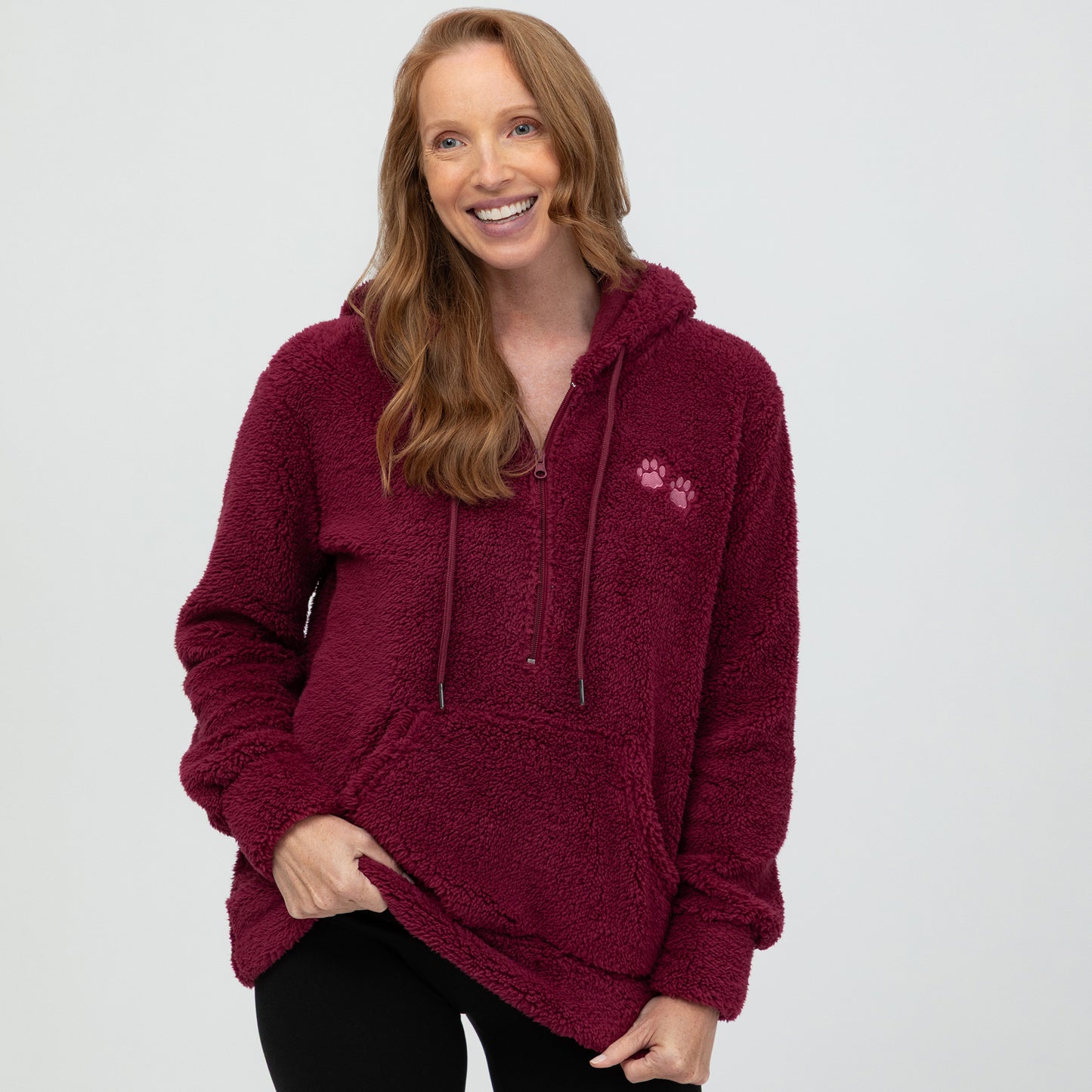Purple Paws Plush Sherpa Fleece Quarter Zip Hoodie