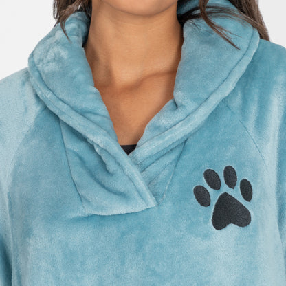 Embroidered Paw Print Fleece Poncho