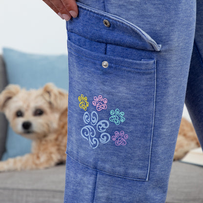 Paw Print Burnout Cargo Pocket Pants