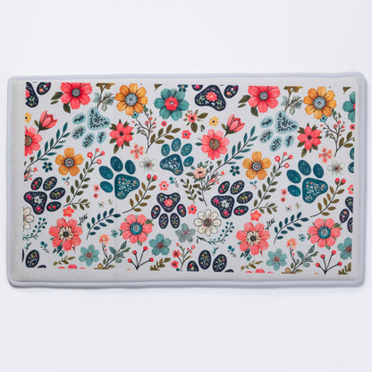 Floral patterned floor mat on a white background