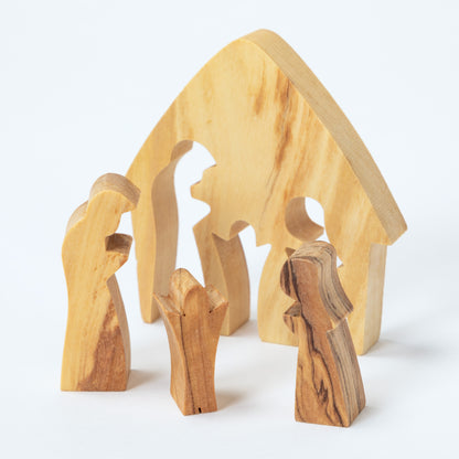 Hand Carved Olive Wood Holy Family Nativity Puzzle