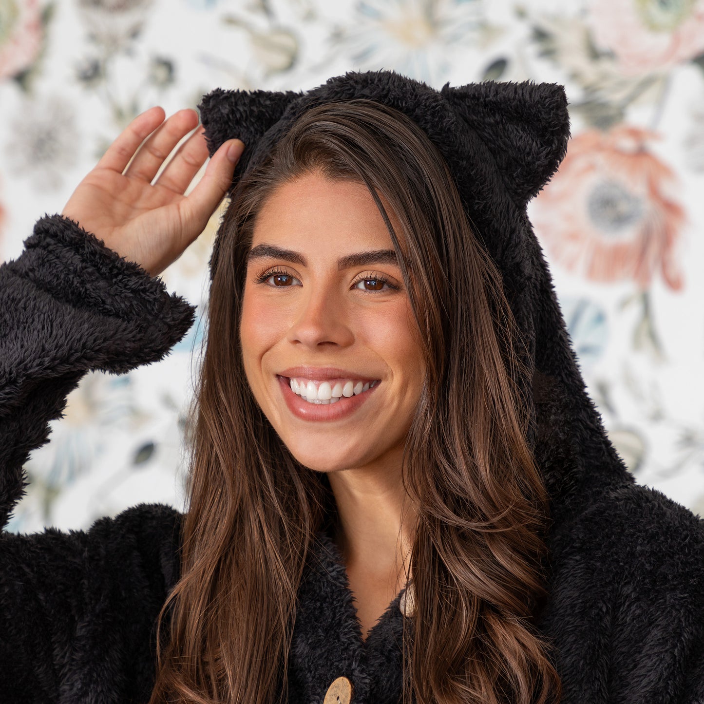 Soft Fluffy Cat Ears Button Up Hoodie