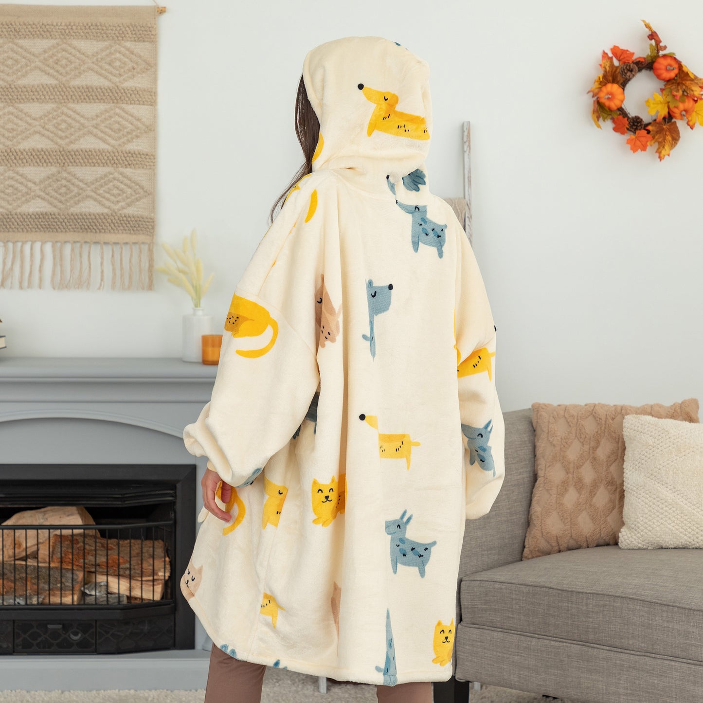 Wearable Pet Pocket Hoodie Blanket