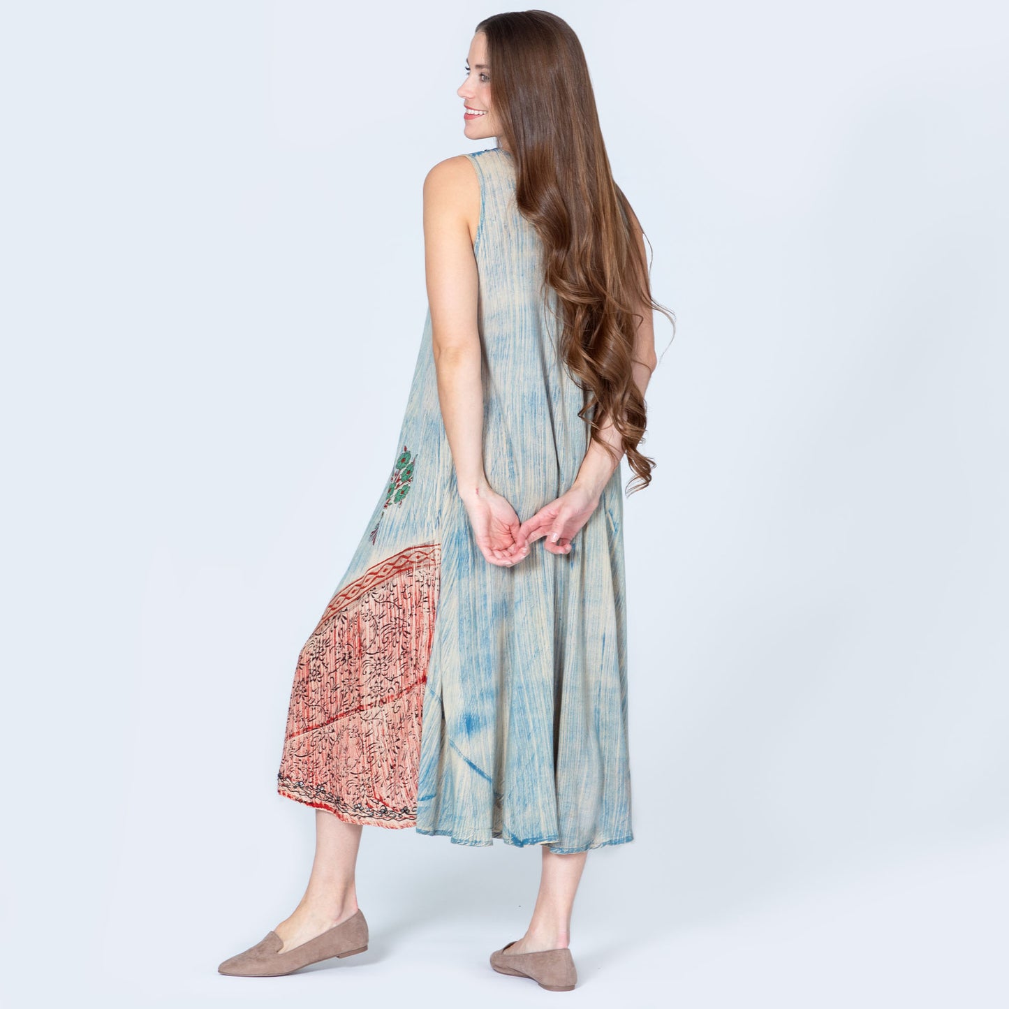 Dusty Pink & Blue Floral Sleeveless Dress