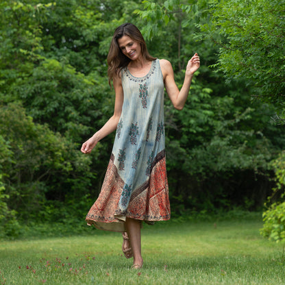 Dusty Pink & Blue Floral Sleeveless Dress