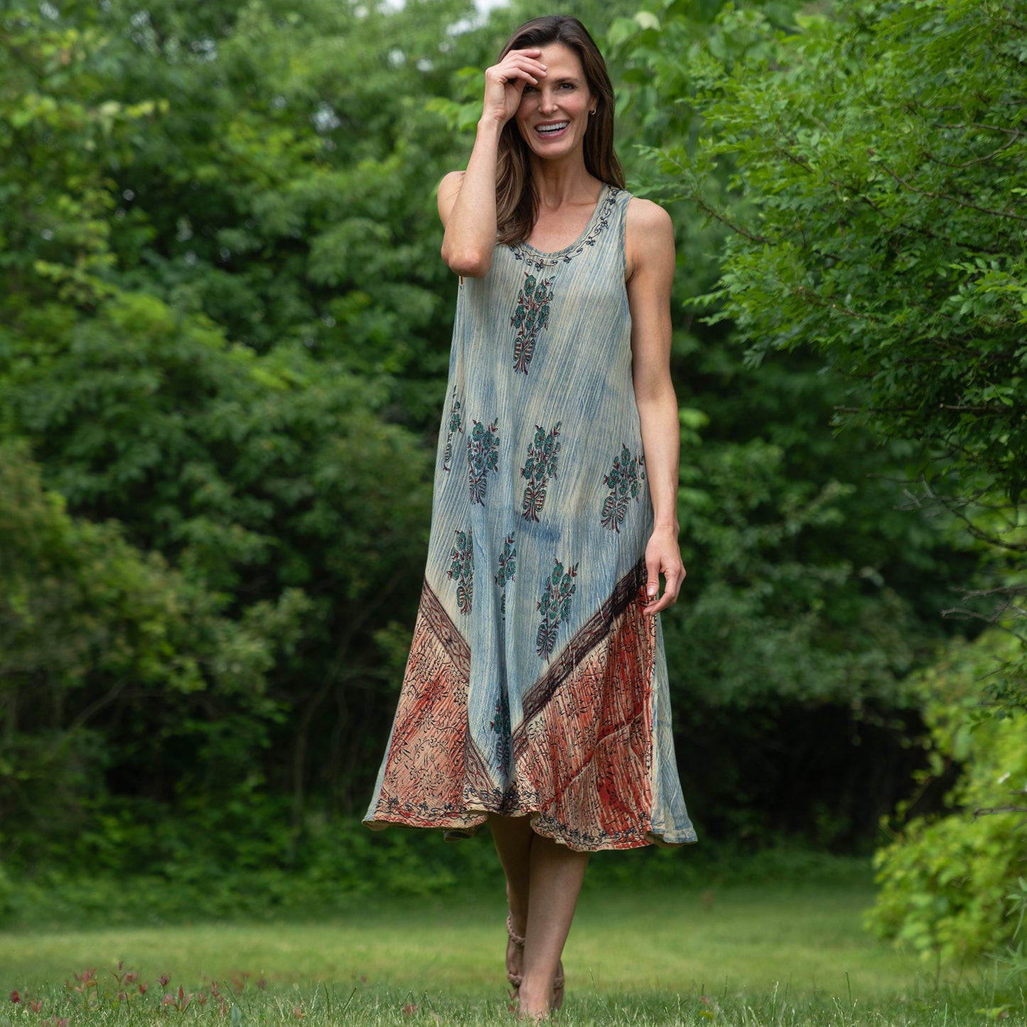 Dusty Pink & Blue Floral Sleeveless Dress