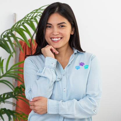 Paw Print Chambray Button Up Shirt