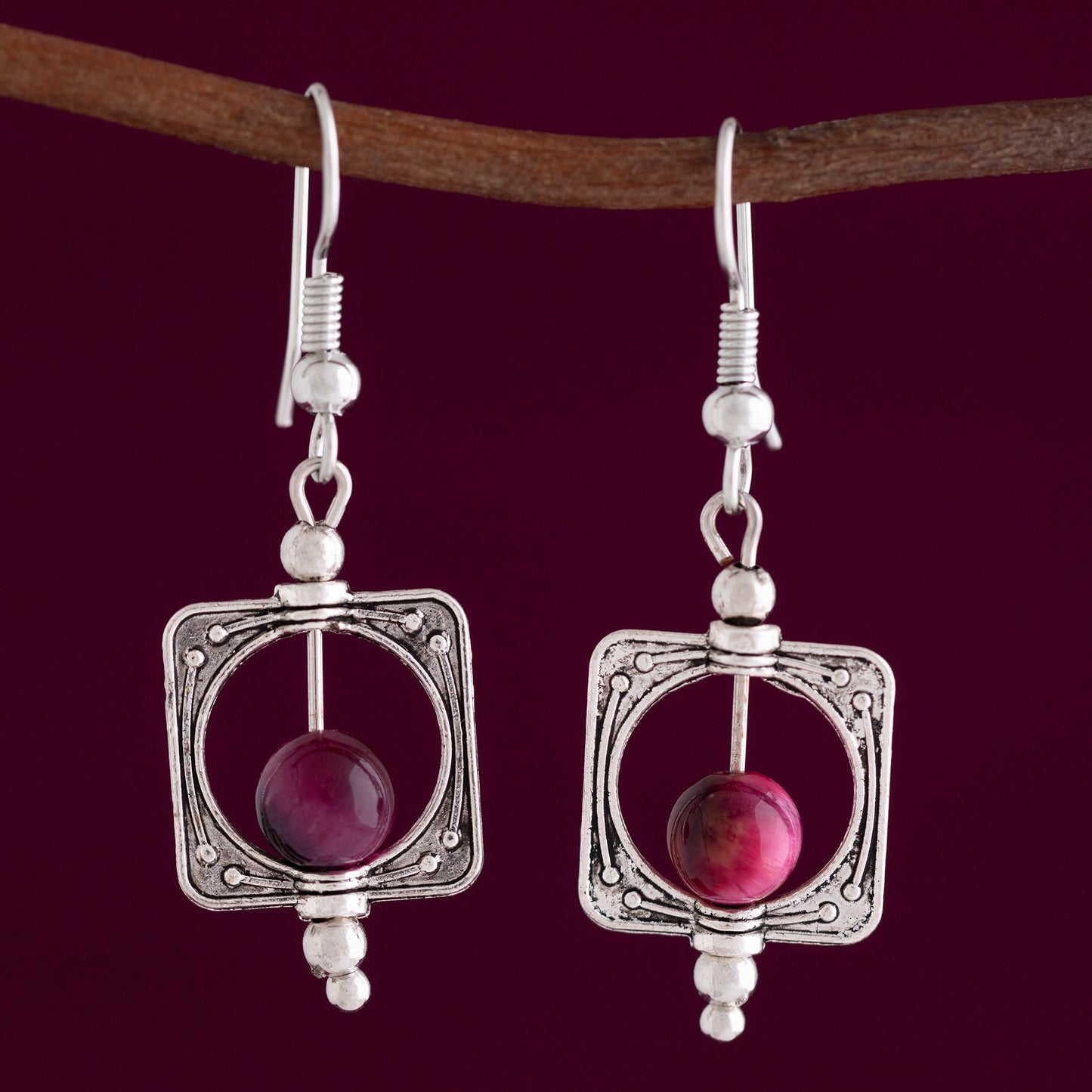 Square & Amethyst Bead Earrings