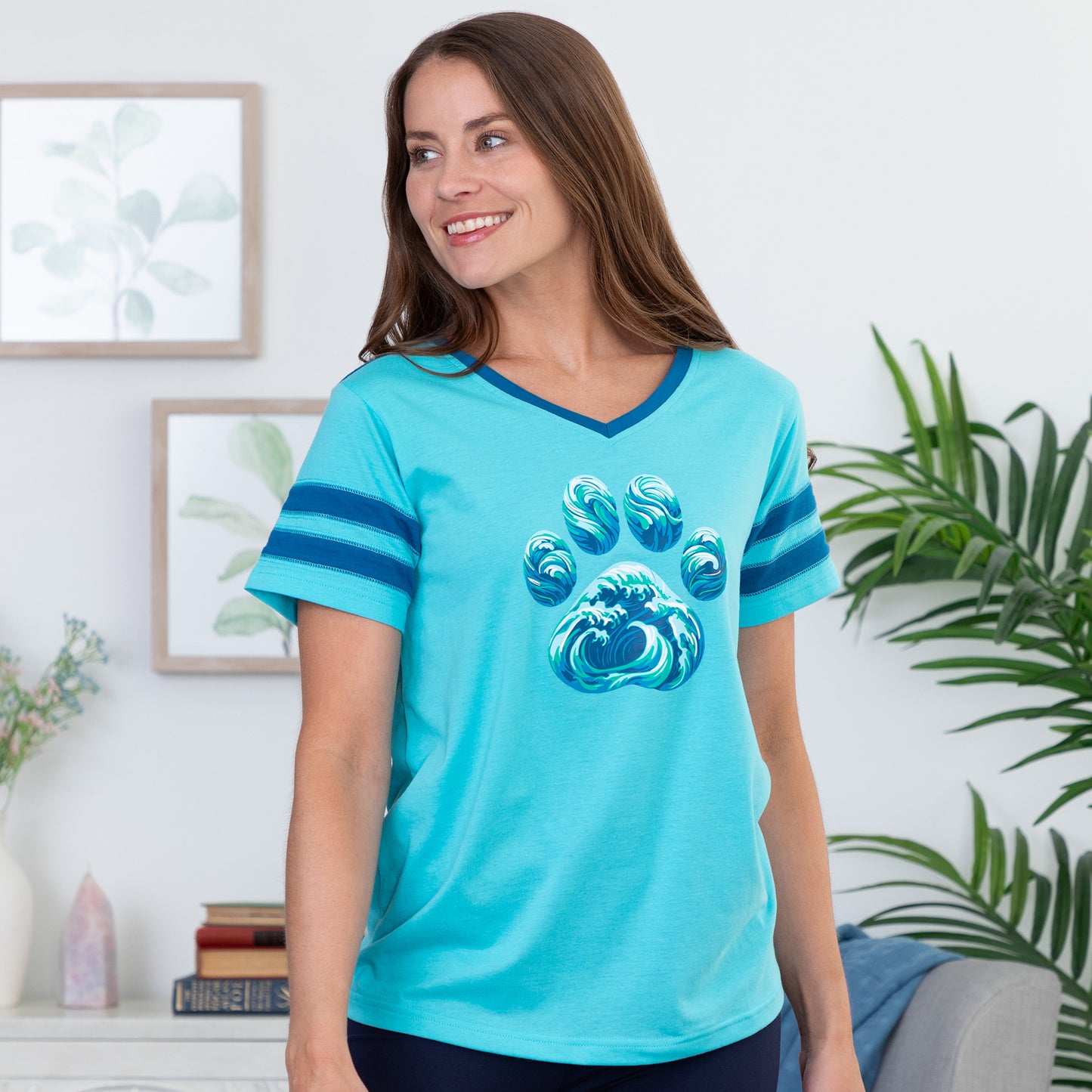 Paw Waves V-Neck Football Tee