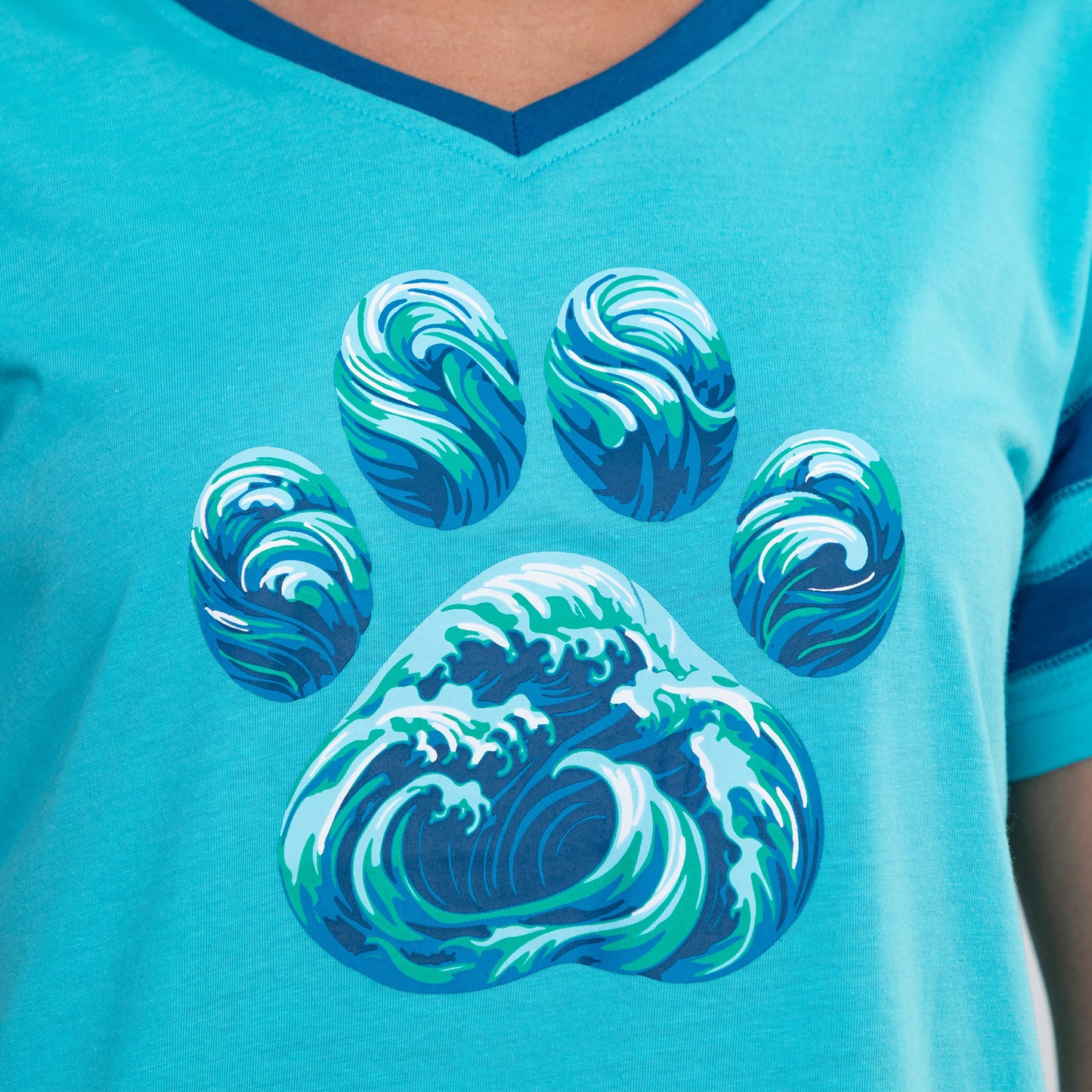 Paw Waves V-Neck Football Tee