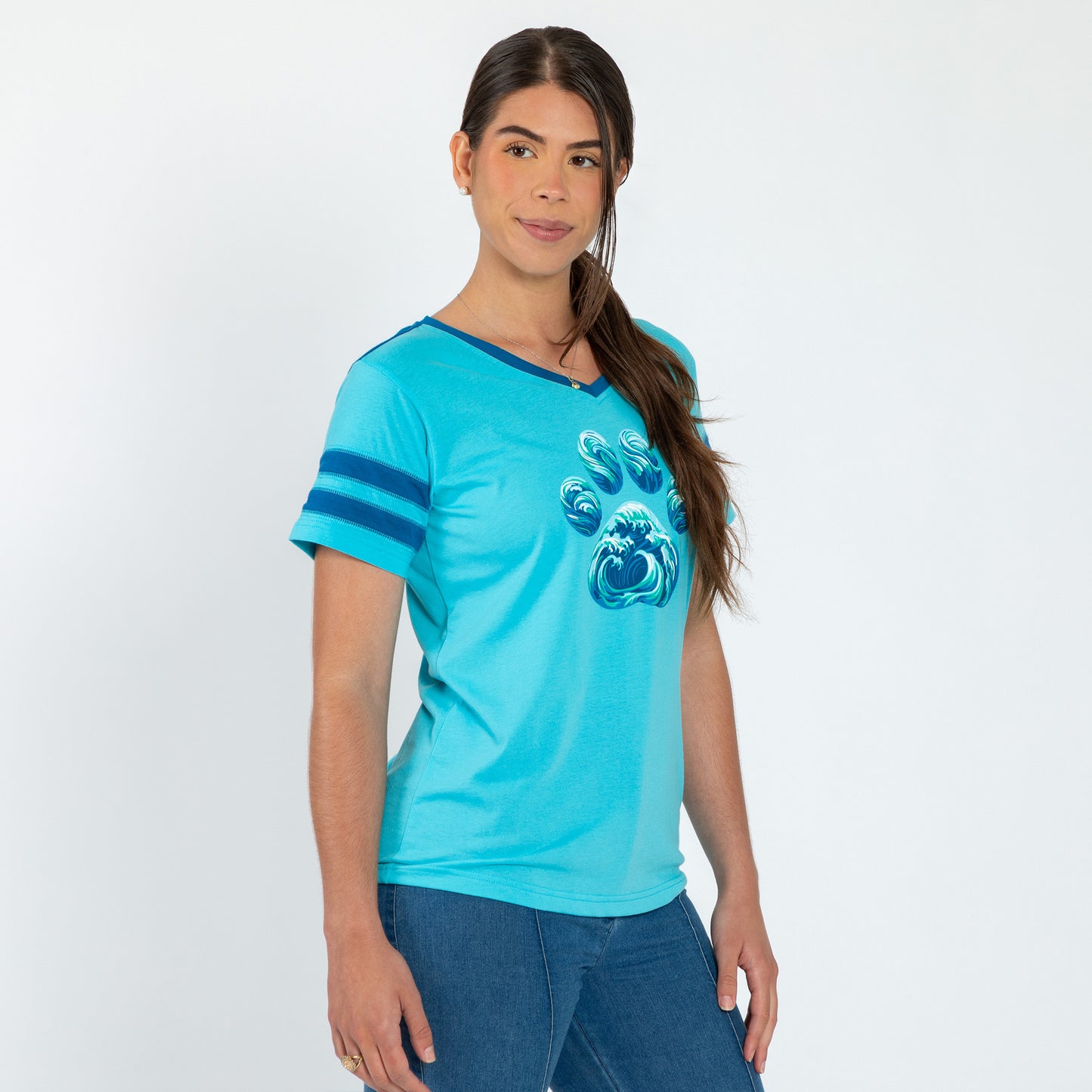 Paw Waves V-Neck Football Tee