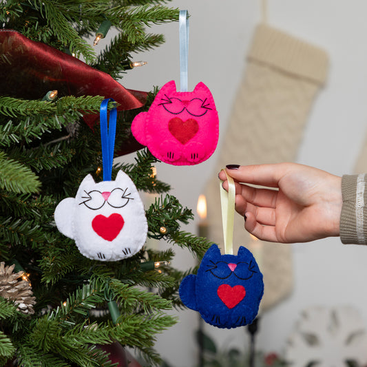 Stuffed Cat Ornaments - Set of 3