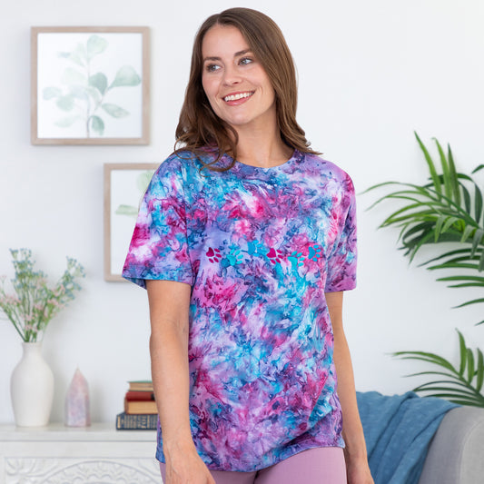 Embroidered Paw Print Crystal Wash T-Shirt