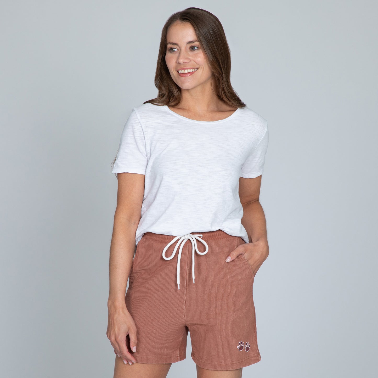 Corded Fleece Paw Print Shorts