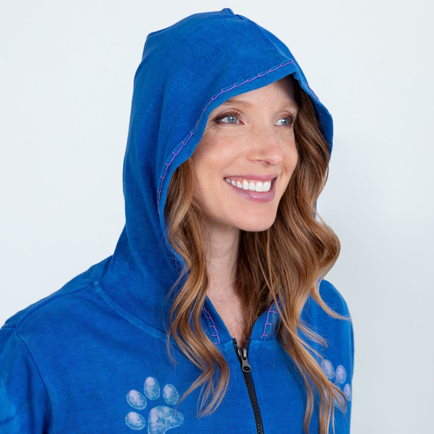 Blue & Purple Stonewashed Paw Print Hooded Jacket | Fair Trade