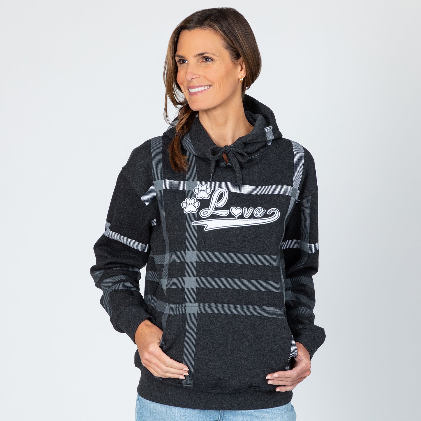 Plaid Paw with Love Hooded Sweatshirt