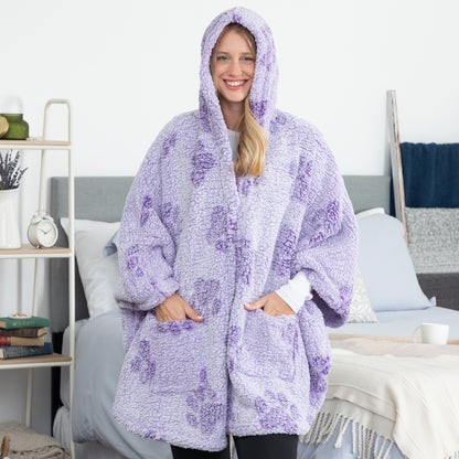 Cozy in Paws Plush Sherpa Fleece Hooded Cape with Pockets