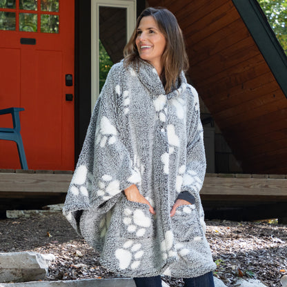 Cozy in Paws Plush Sherpa Fleece Hooded Cape with Pockets