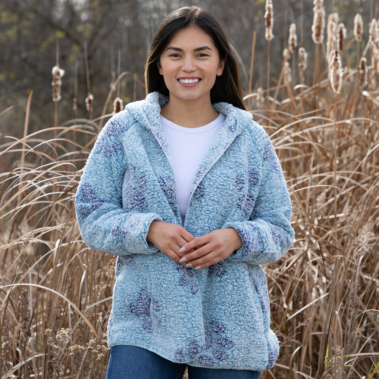 Cozy in Paws Plush Sherpa Fleece Open Jacket with Pockets