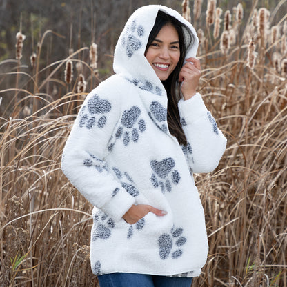 Cozy in Paws Plush Sherpa Fleece Open Jacket with Pockets