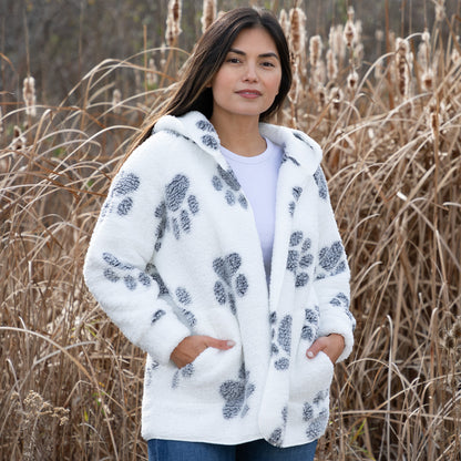 Cozy in Paws Plush Sherpa Fleece Open Jacket with Pockets