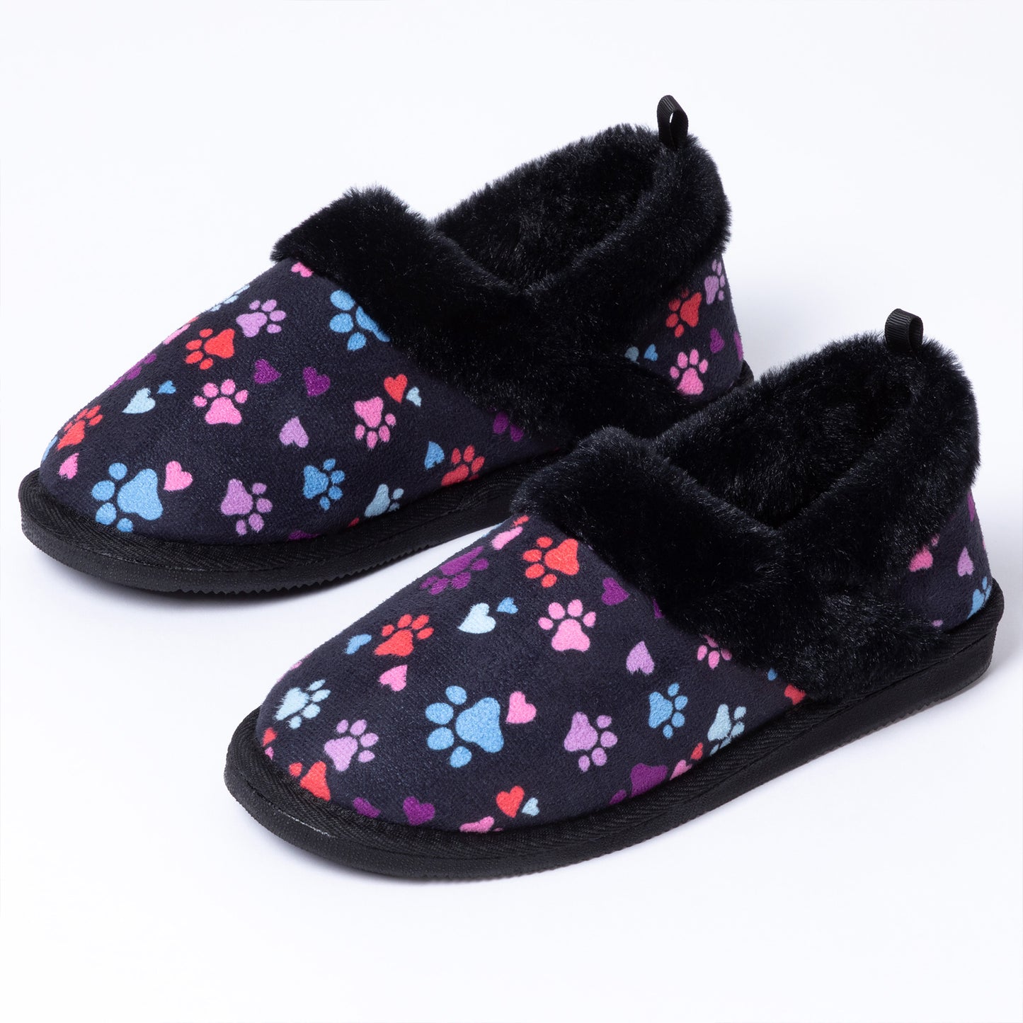 Paw Print Faux Fur Lined Indoor/Outdoor Slippers