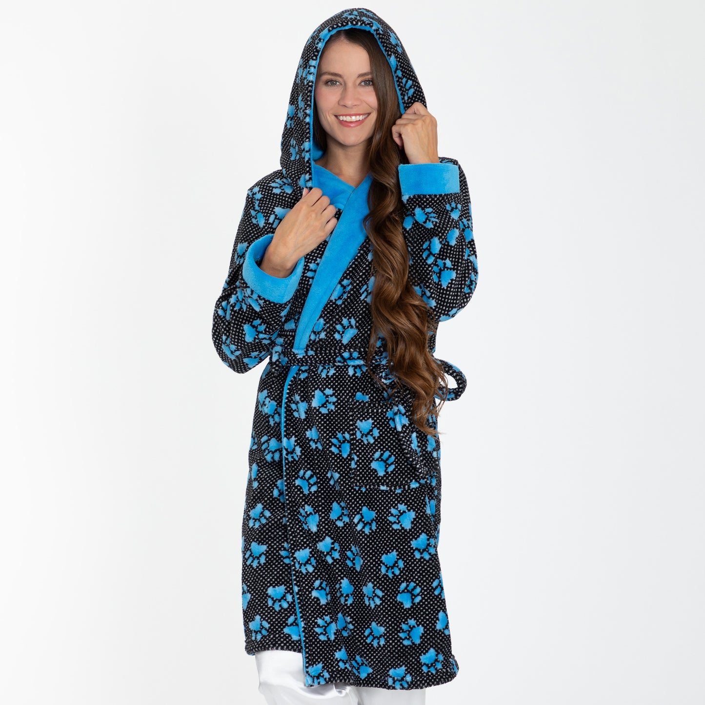 Gradient Paws & Polka Dot Hooded Robe