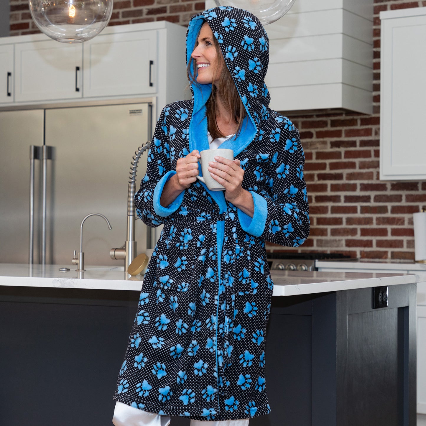 Gradient Paws & Polka Dot Hooded Robe