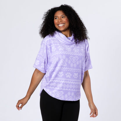 Super Cozy&trade; Needlepoint Heart Paws Cowl Neck Pullover