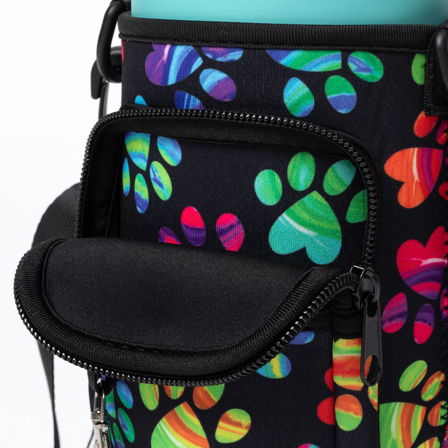 Paw Print Tumbler Carrier with Zippered Pockets - 40oz