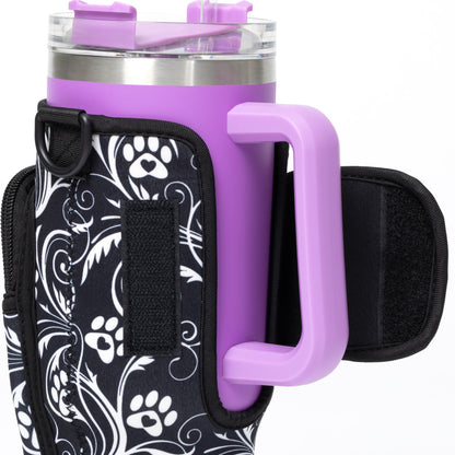 Paw Print Tumbler Carrier with Zippered Pockets - 40oz