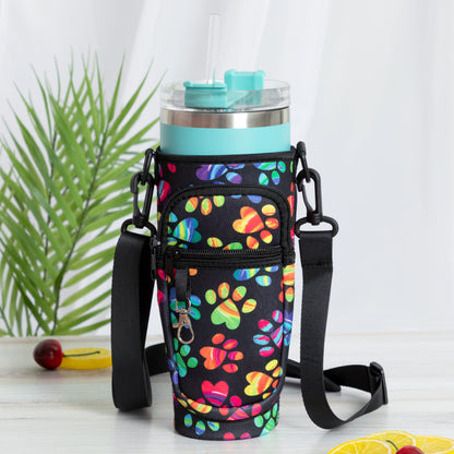 Paw Print Tumbler Carrier with Zippered Pockets - 40oz