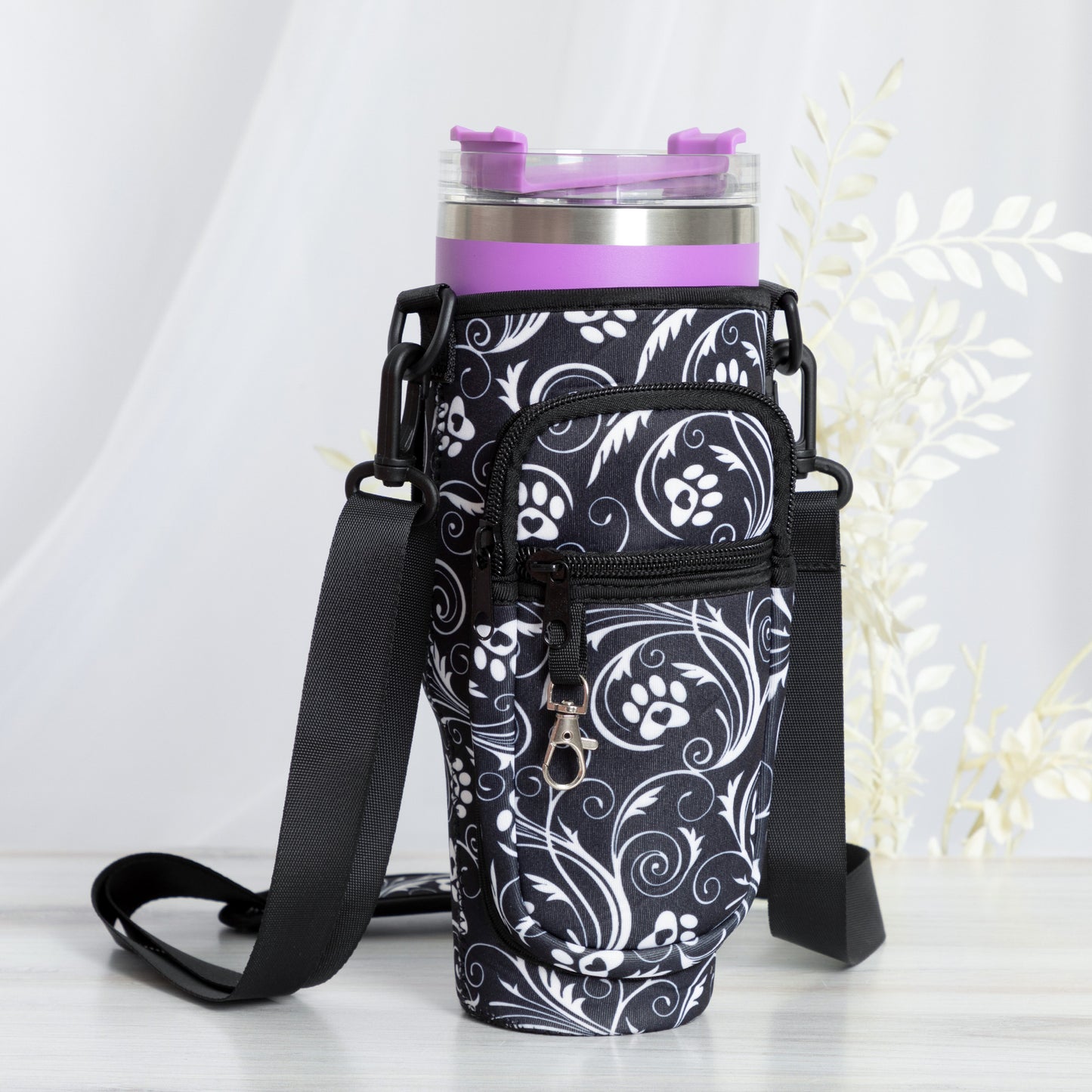 Paw Print Tumbler Carrier with Zippered Pockets - 40oz