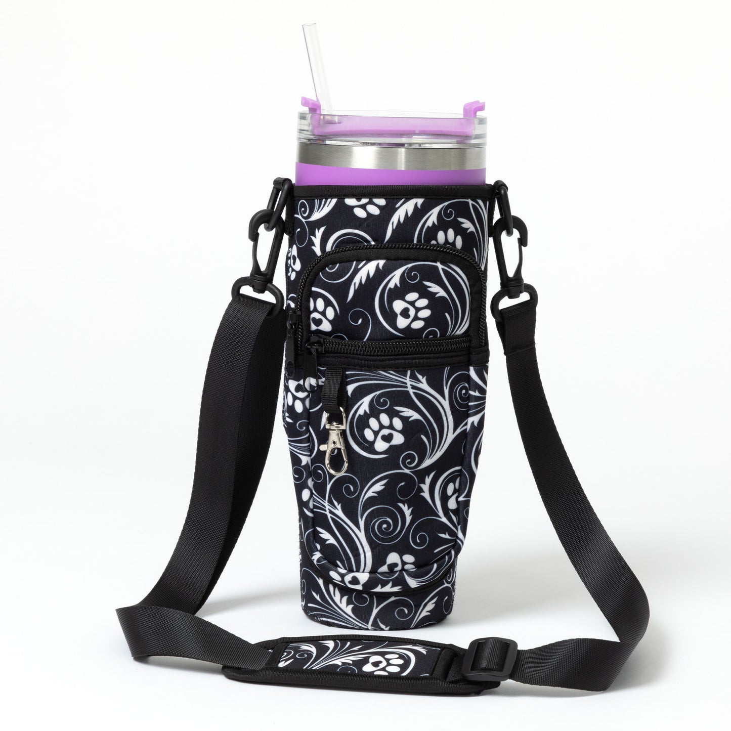 Paw Print Tumbler Carrier with Zippered Pockets - 40oz